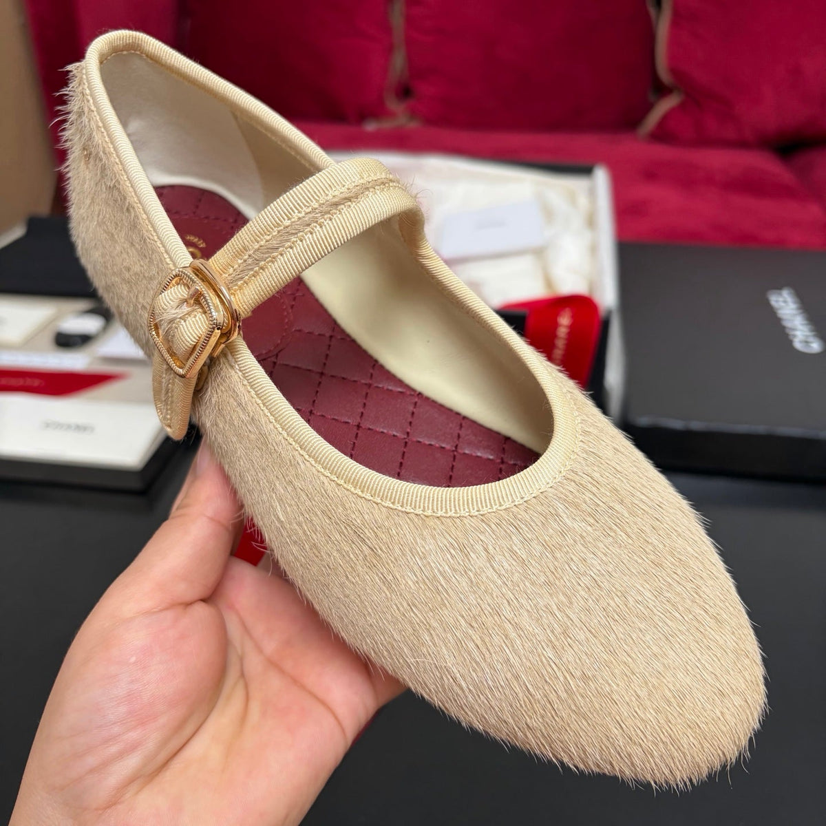 Chanel 26S Shoes Mary Jane Beige Pony Hair 189088