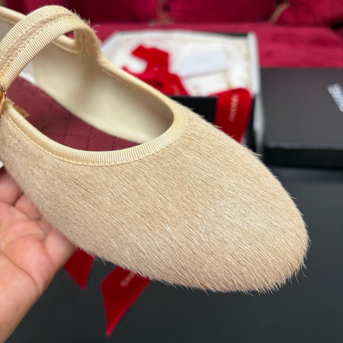 Chanel 26S Shoes Mary Jane Beige Pony Hair 189088