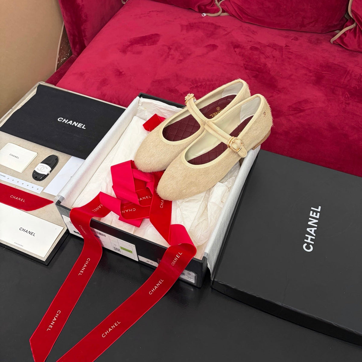 Chanel 26S Shoes Mary Jane Beige Pony Hair 189088