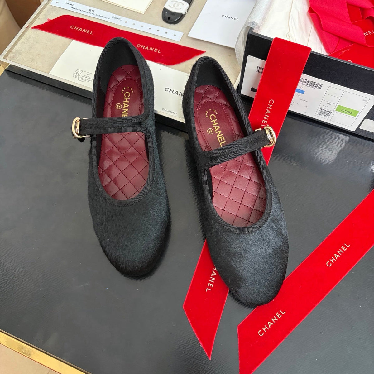 Chanel 26s Shoes Mary Jane Black Pony Hair 189090