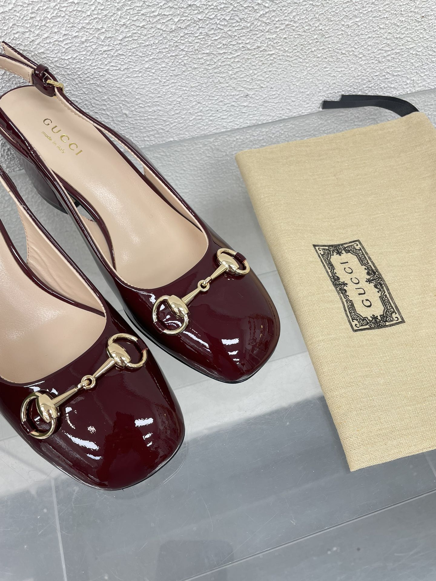 GG WOMEN'S HORSEBIT SLINGBACK 65MM IN WINE RED CALFSKIN
