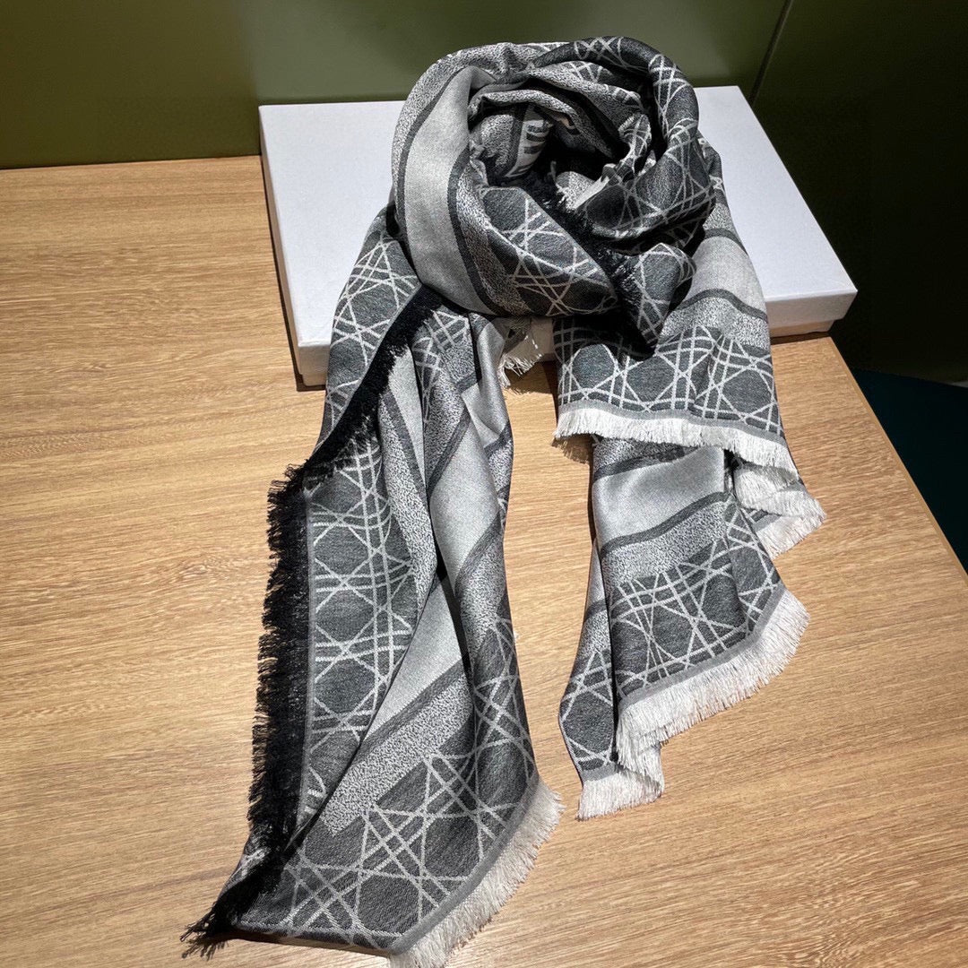 SQUARE SCARF 140 CM IN BLACK MIX WHITE WOOL AND SILK 415454