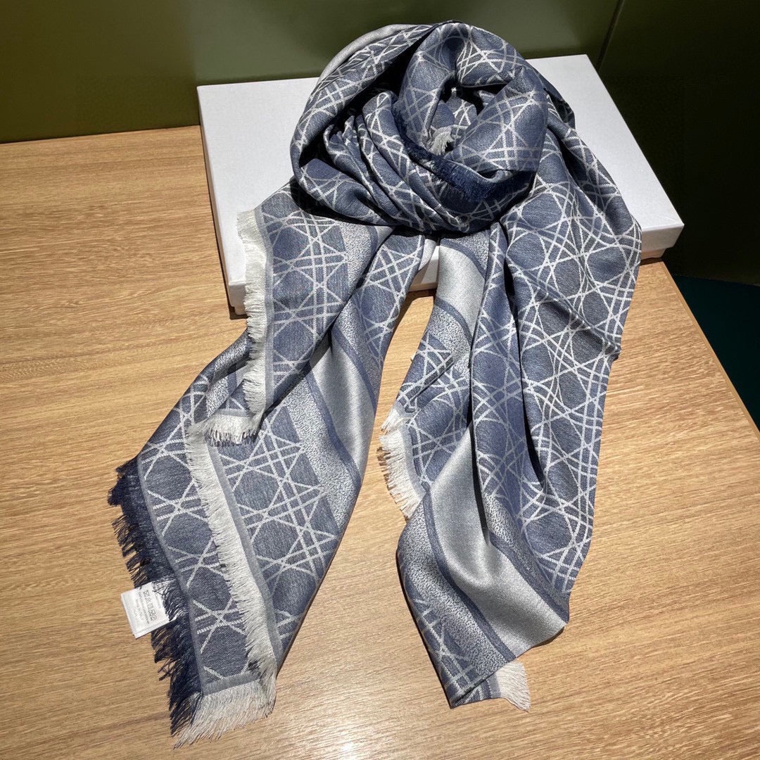 SQUARE SCARF 140 CM IN AEGEAN BLUE MIX WHITE WOOL AND SILK 415455