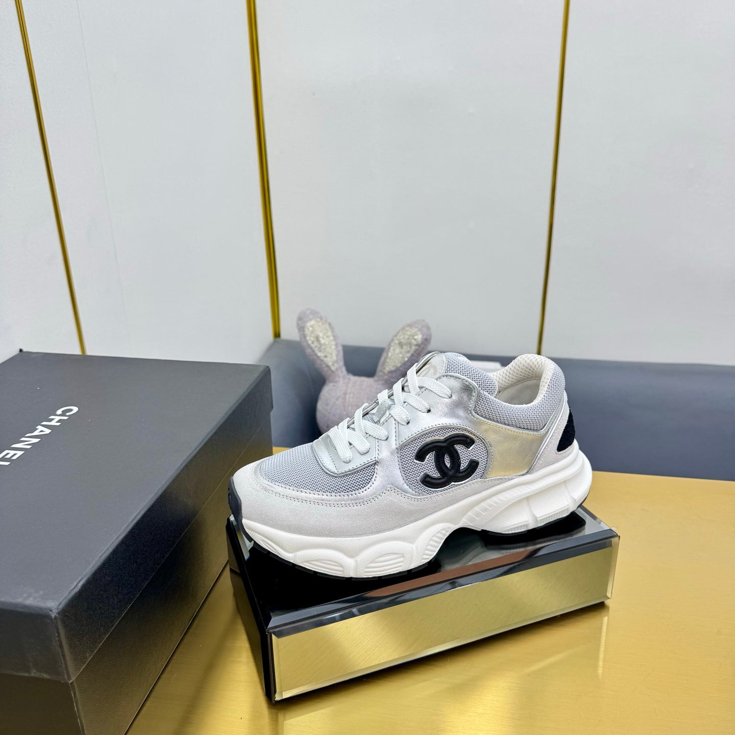 CC 26s Chunky Sneakers Grey Sliver Suede Calfskin 927333