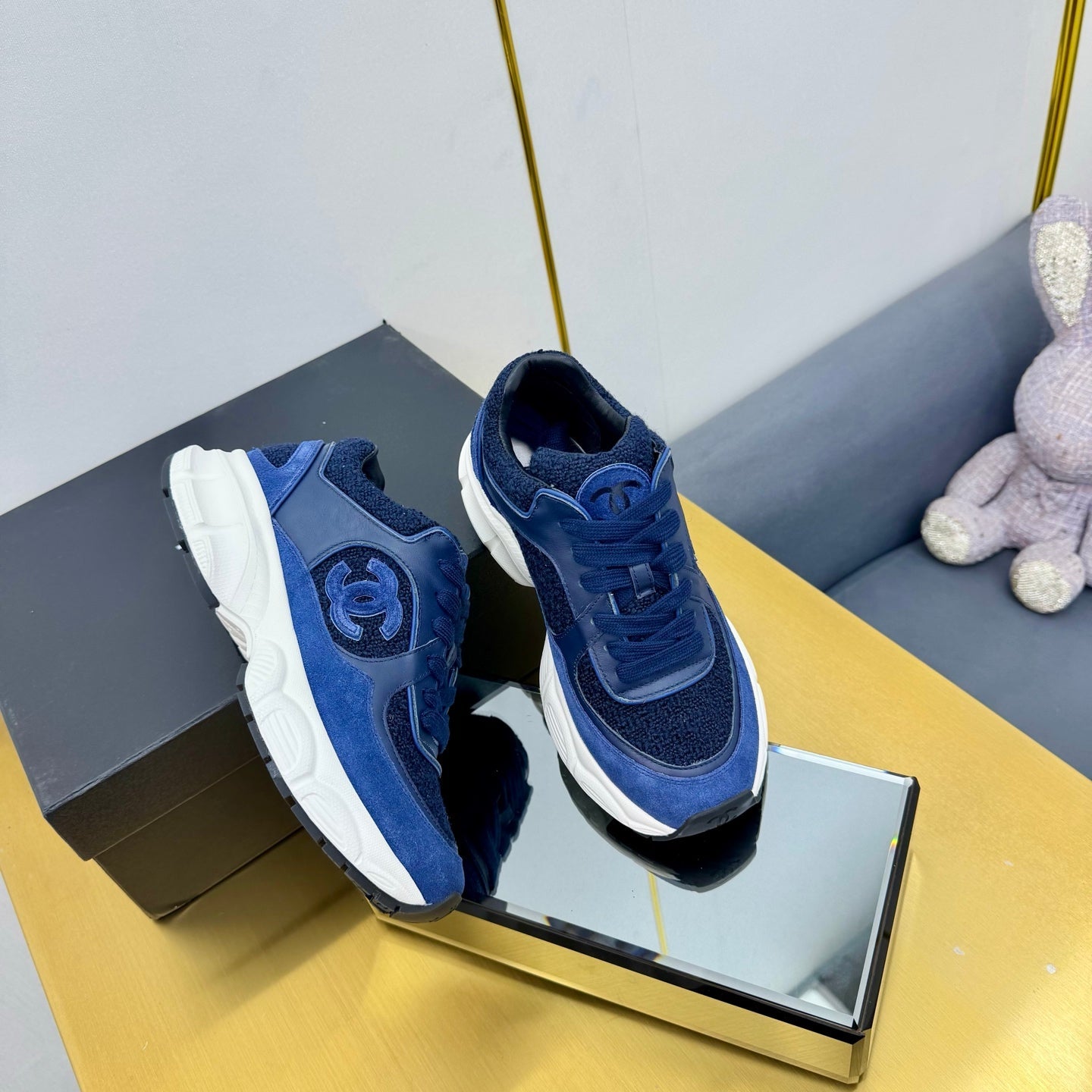 CC 26s Chunky Sneakers Dark Blue Calfskin Tweed 927327