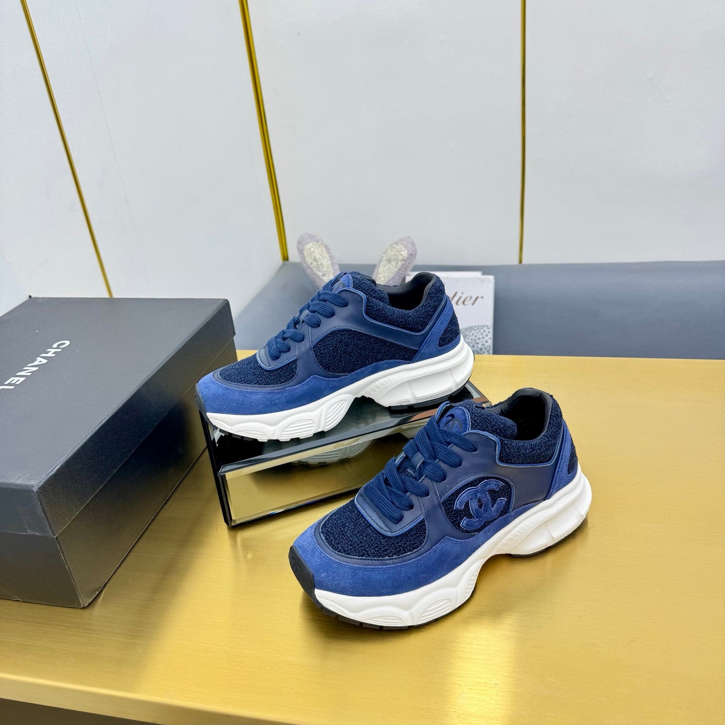 CC 26s Chunky Sneakers Dark Blue Calfskin Tweed 927327
