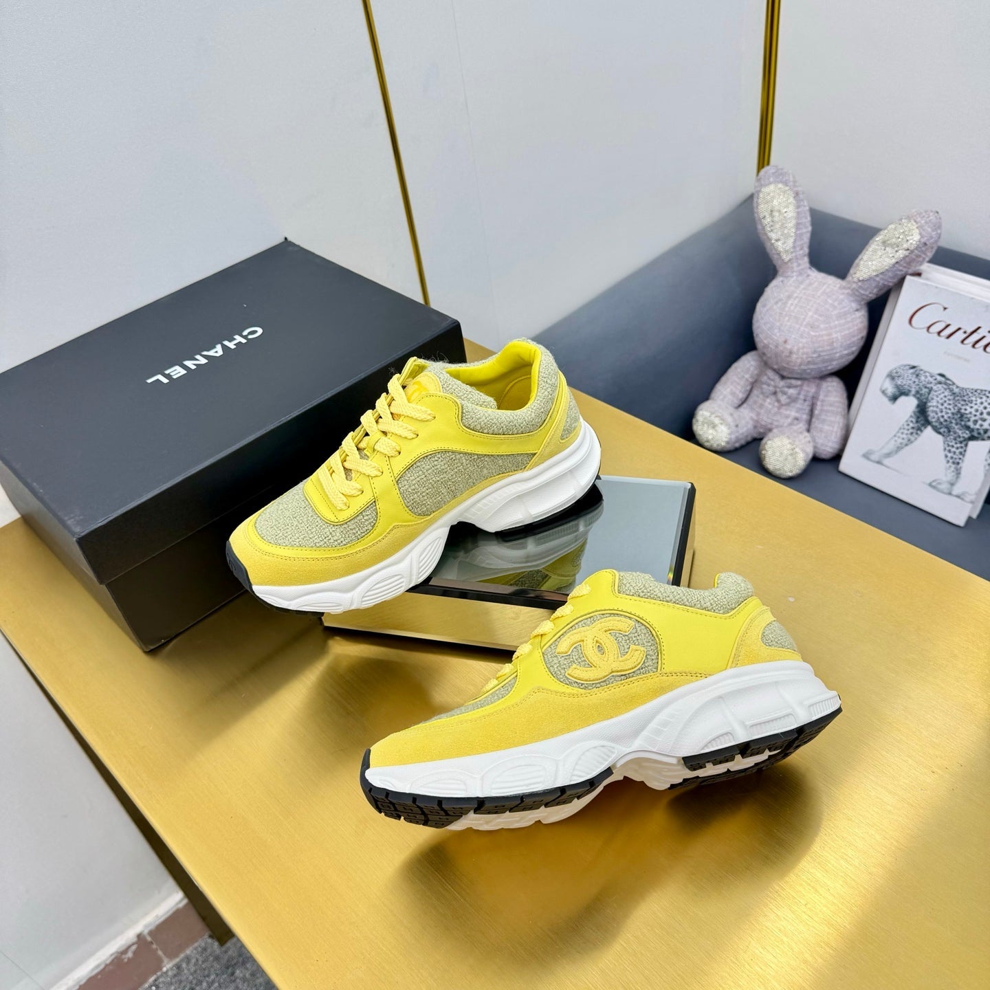 CC 26s Chunky Sneakers Yellow Calfskin Tweed 927328