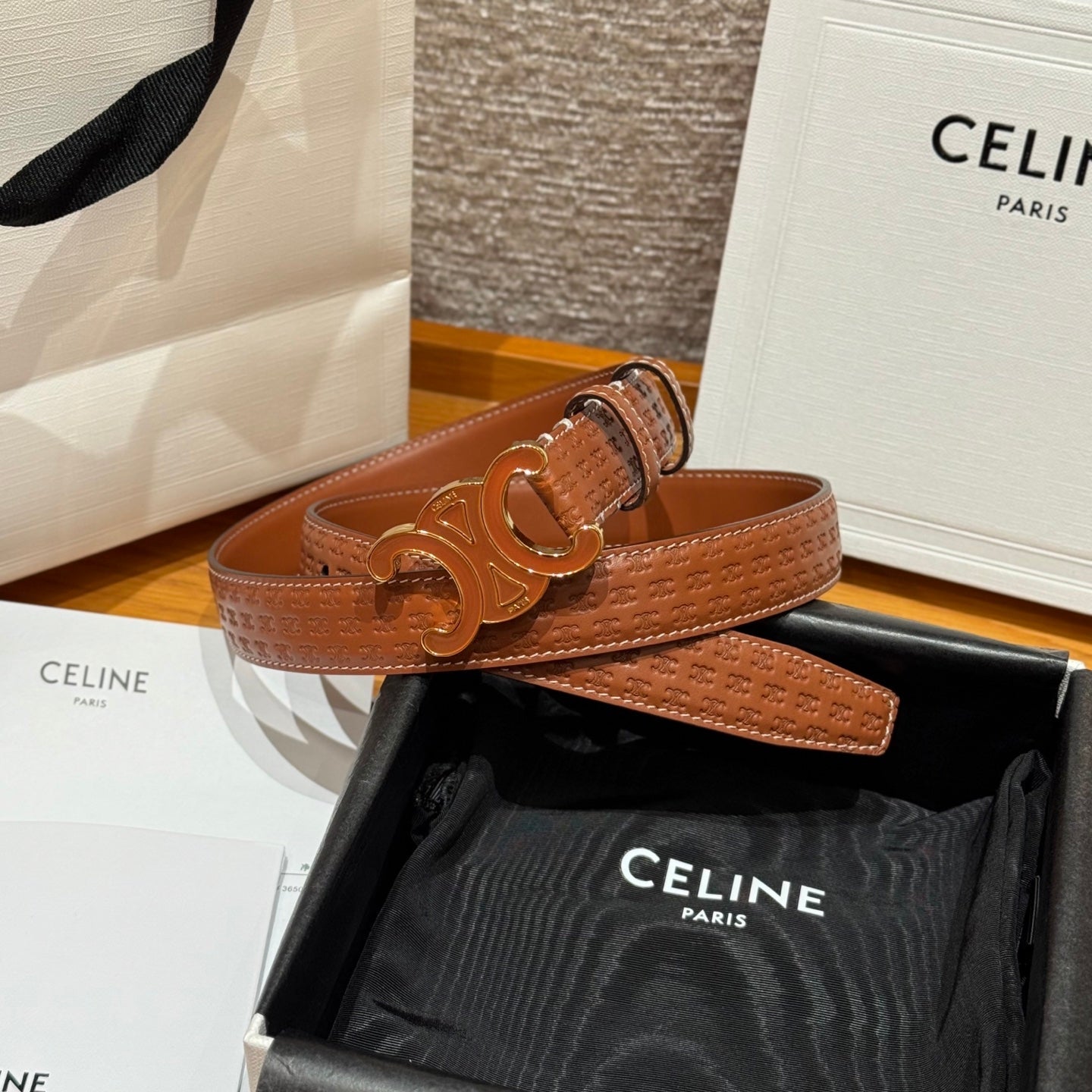 CL Tan 25mm Triomphe Enamel Monogram Brown Calfskin 597407