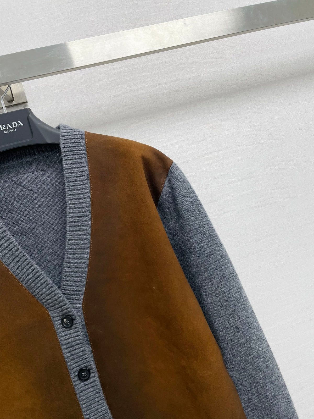Prada 2026 Brown Suede Knit Combination Cardigan Jacket 446730