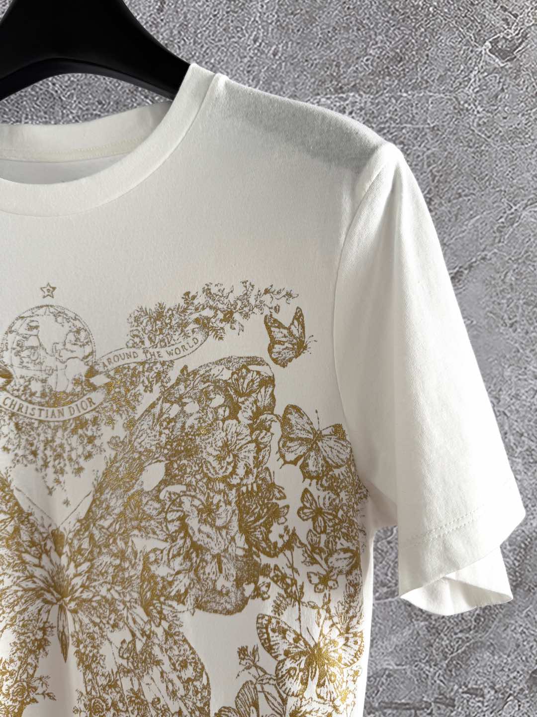 CD Butterfly T-shirt White mix Yellow Cotton Linen