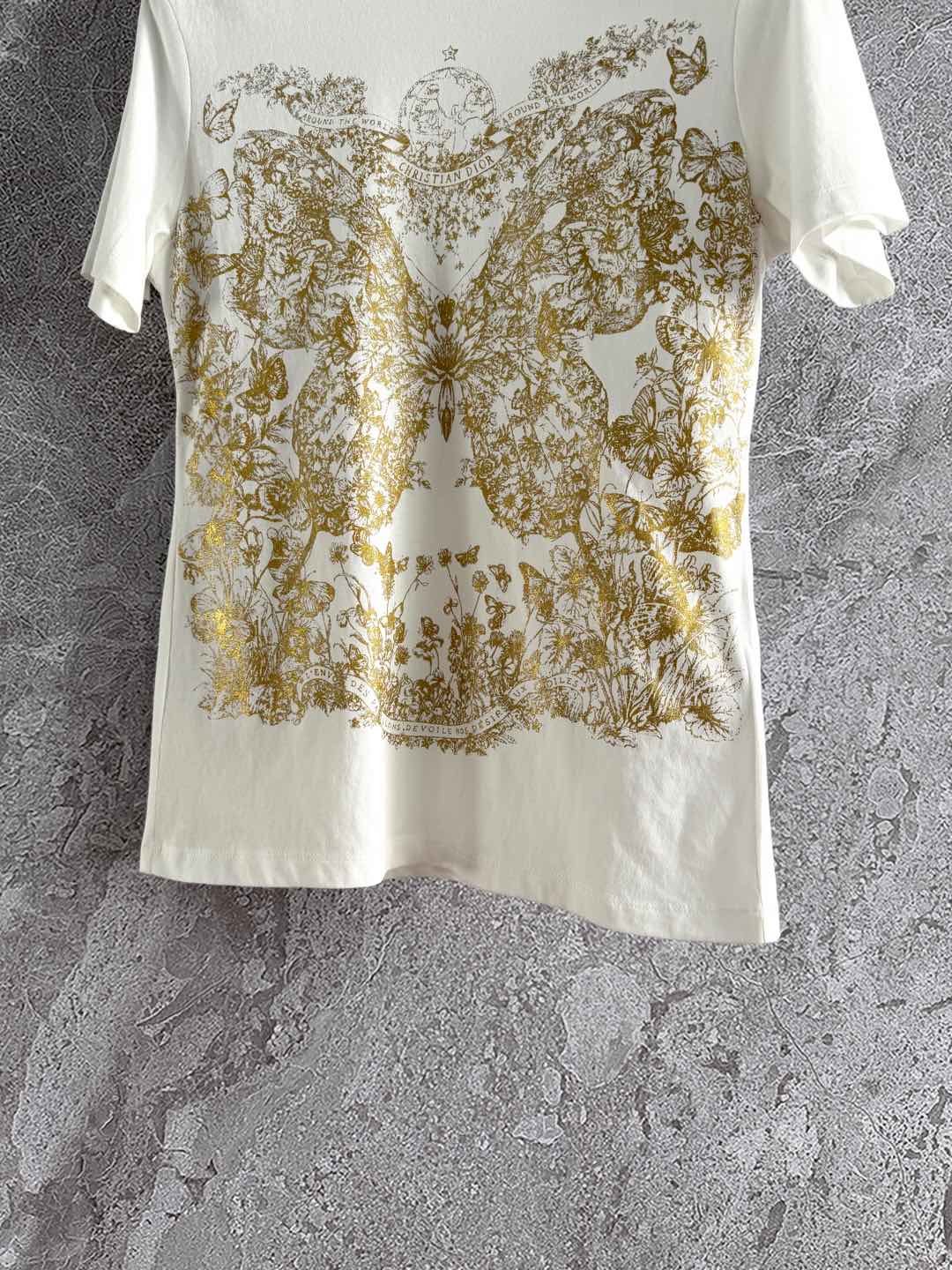 CD Butterfly T-shirt White mix Yellow Cotton Linen