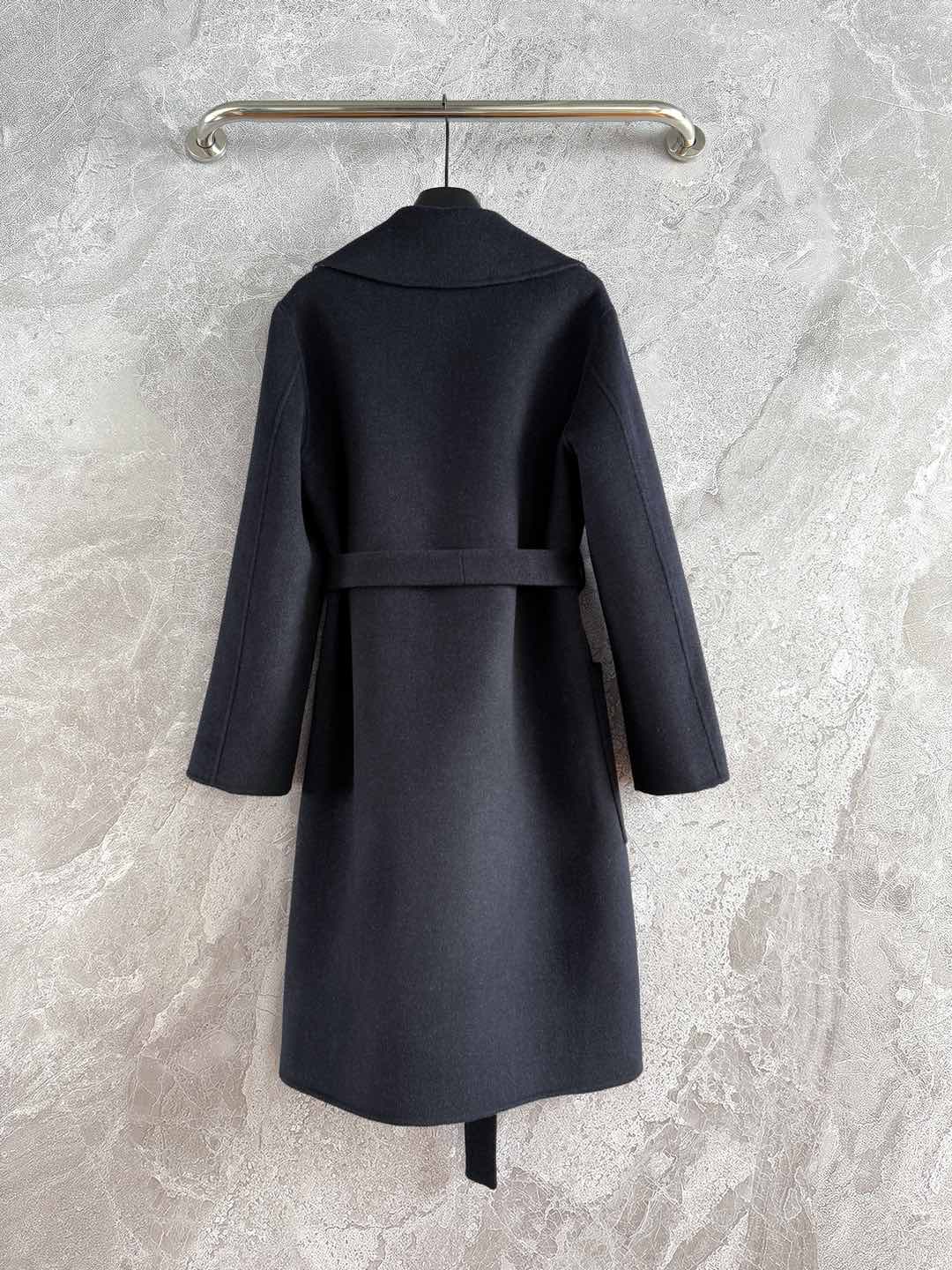 CD Hooded Long Coat Black Wool Silk