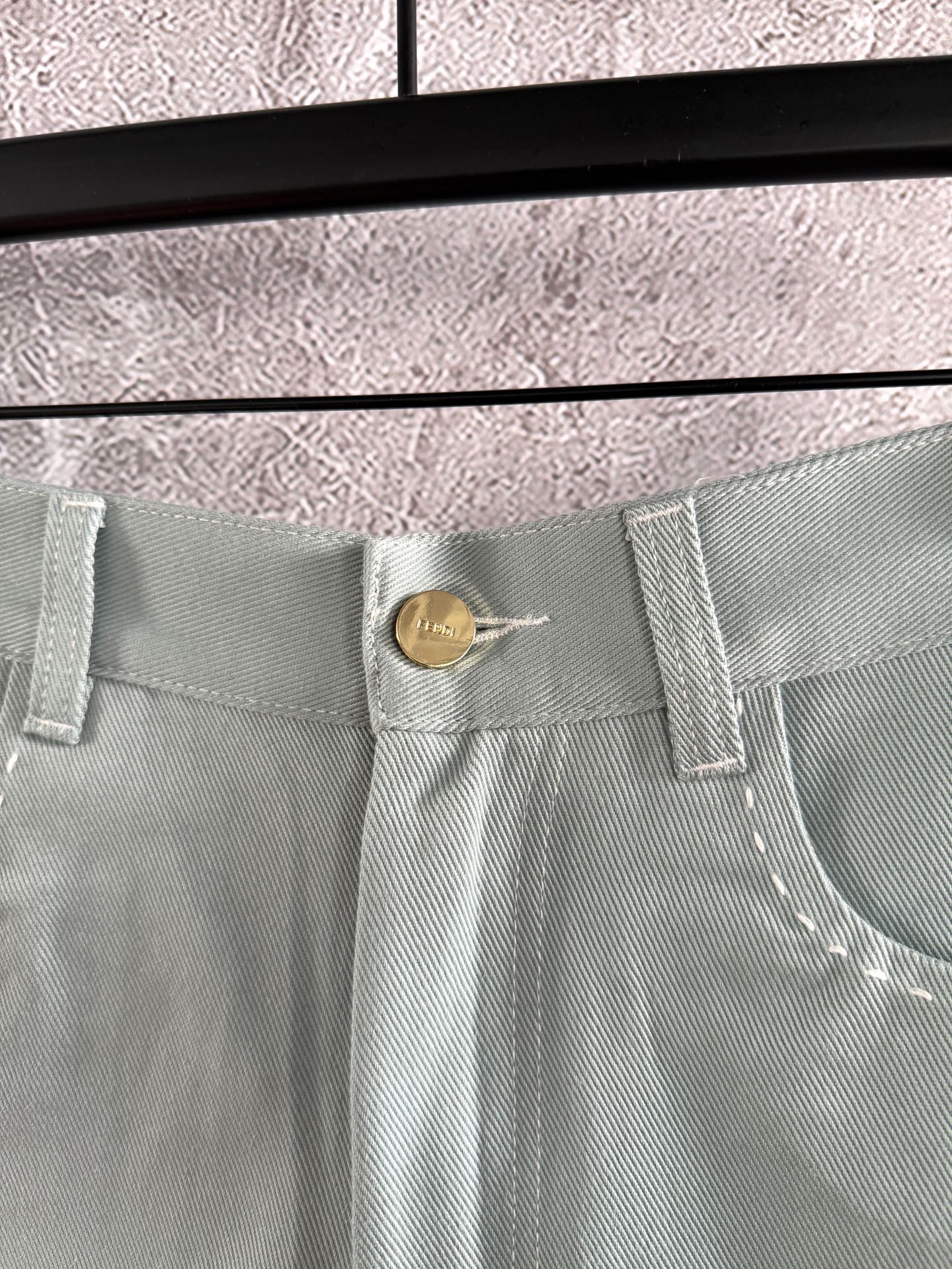 Fendi Hand-made Needle-picking Shorts Blue Green Cotton