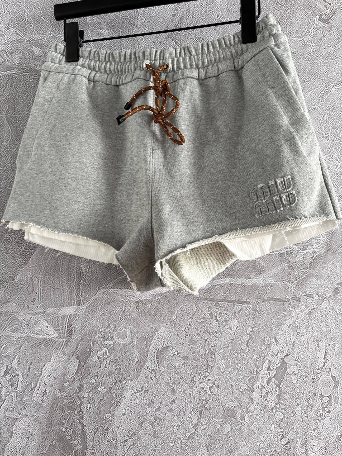 Miu Miu Drawstring raw edge shorts Ligth Gray Cotton
