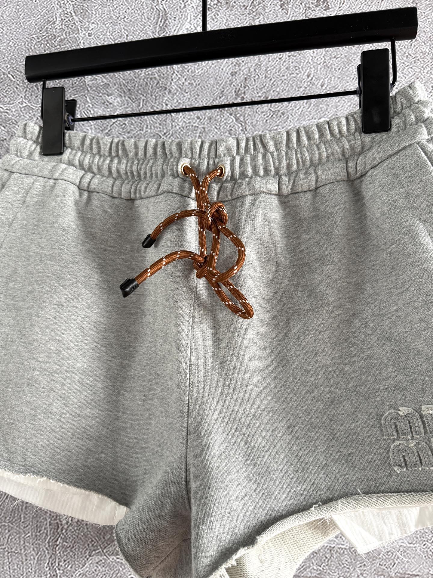 Miu Miu Drawstring raw edge shorts Ligth Gray Cotton