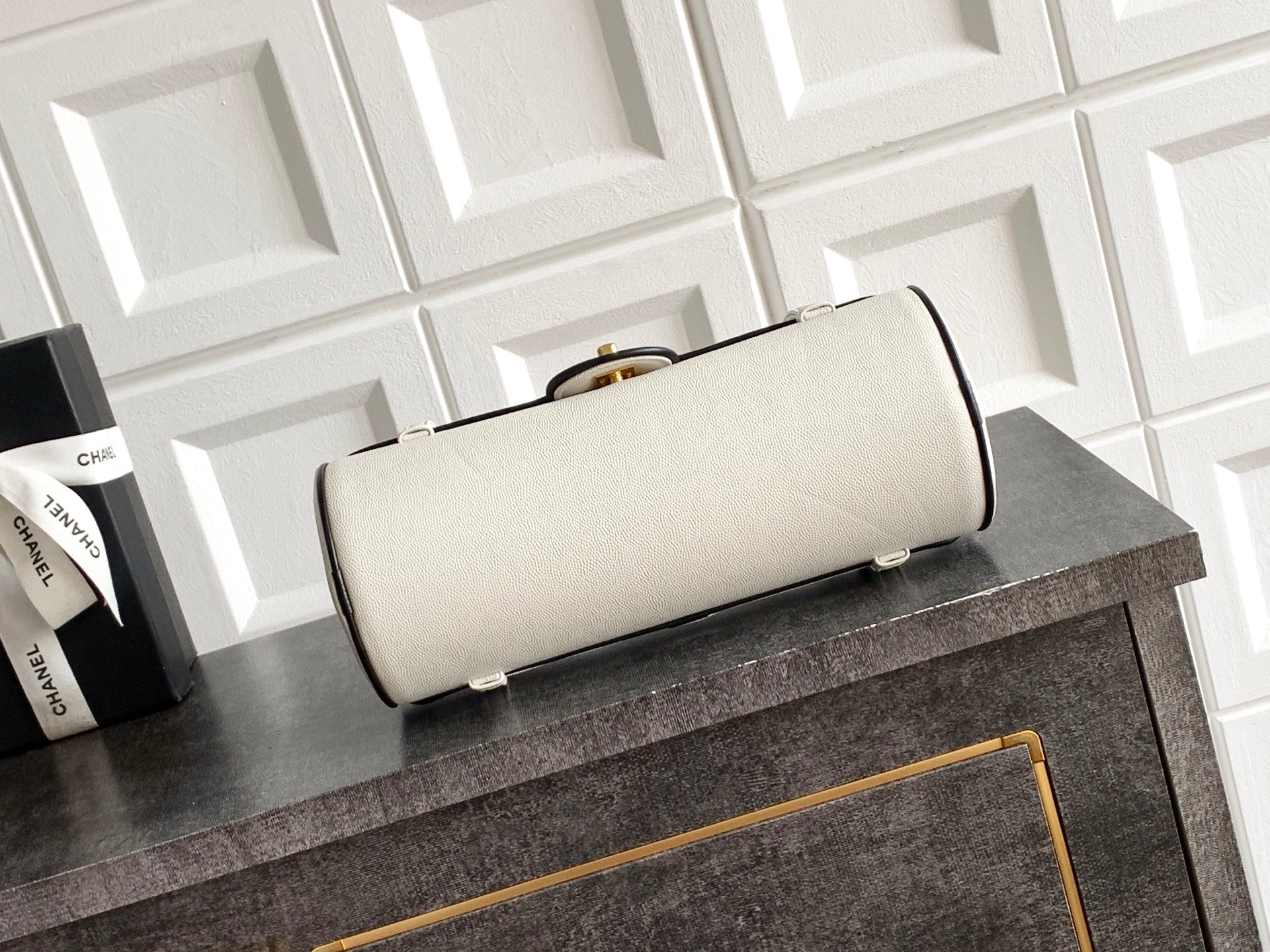 CC Preppy Coco Bowling Bag 30cm White Caviar Leather