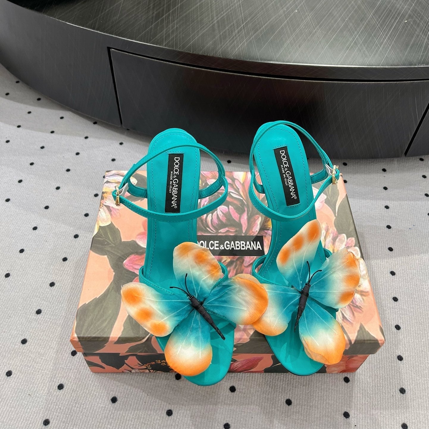 DC 24 Butterfly High Heel Blue Cowhide & Sheepskin 295968