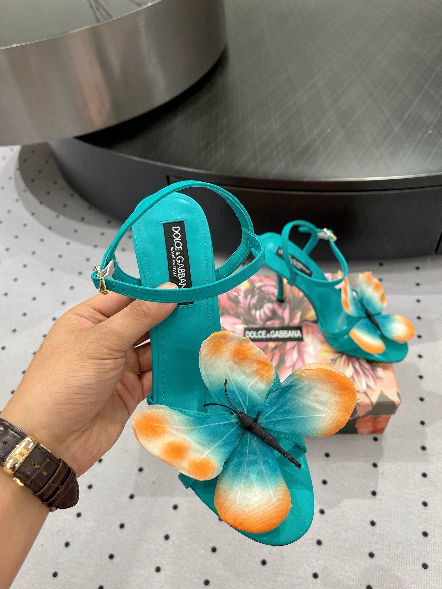 DC 24 Butterfly High Heel Blue Cowhide & Sheepskin 295968