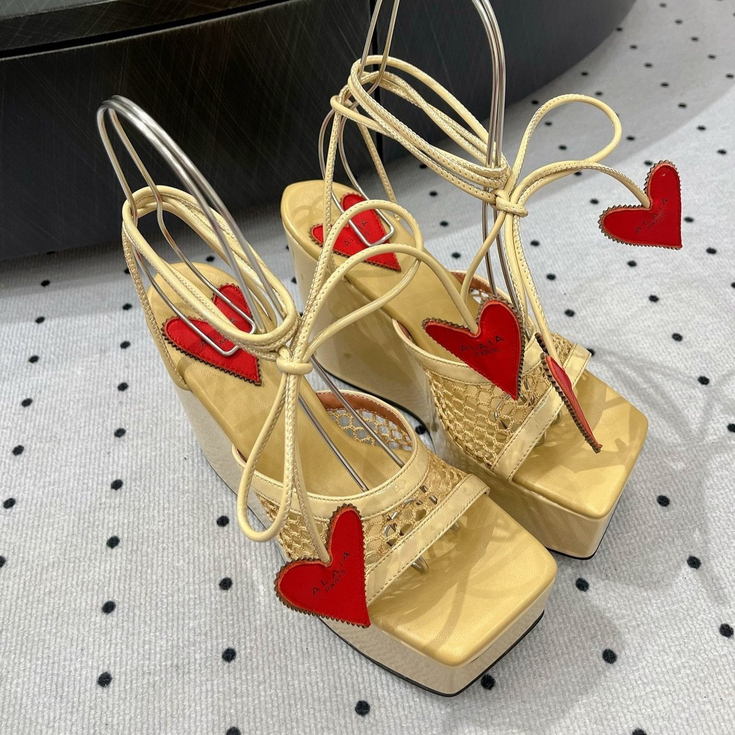 Alaila High Sandal 115mm In Light Yellow Mesh Fabric 954860