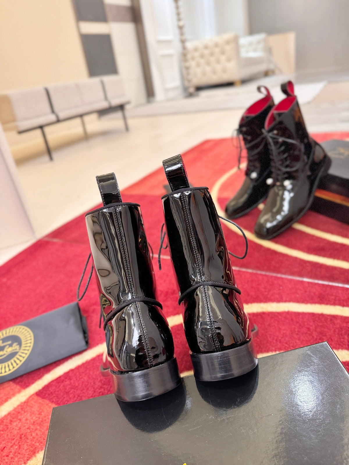 CL 2026 Combat Boots Black Red Logo Patent Leather 193549
