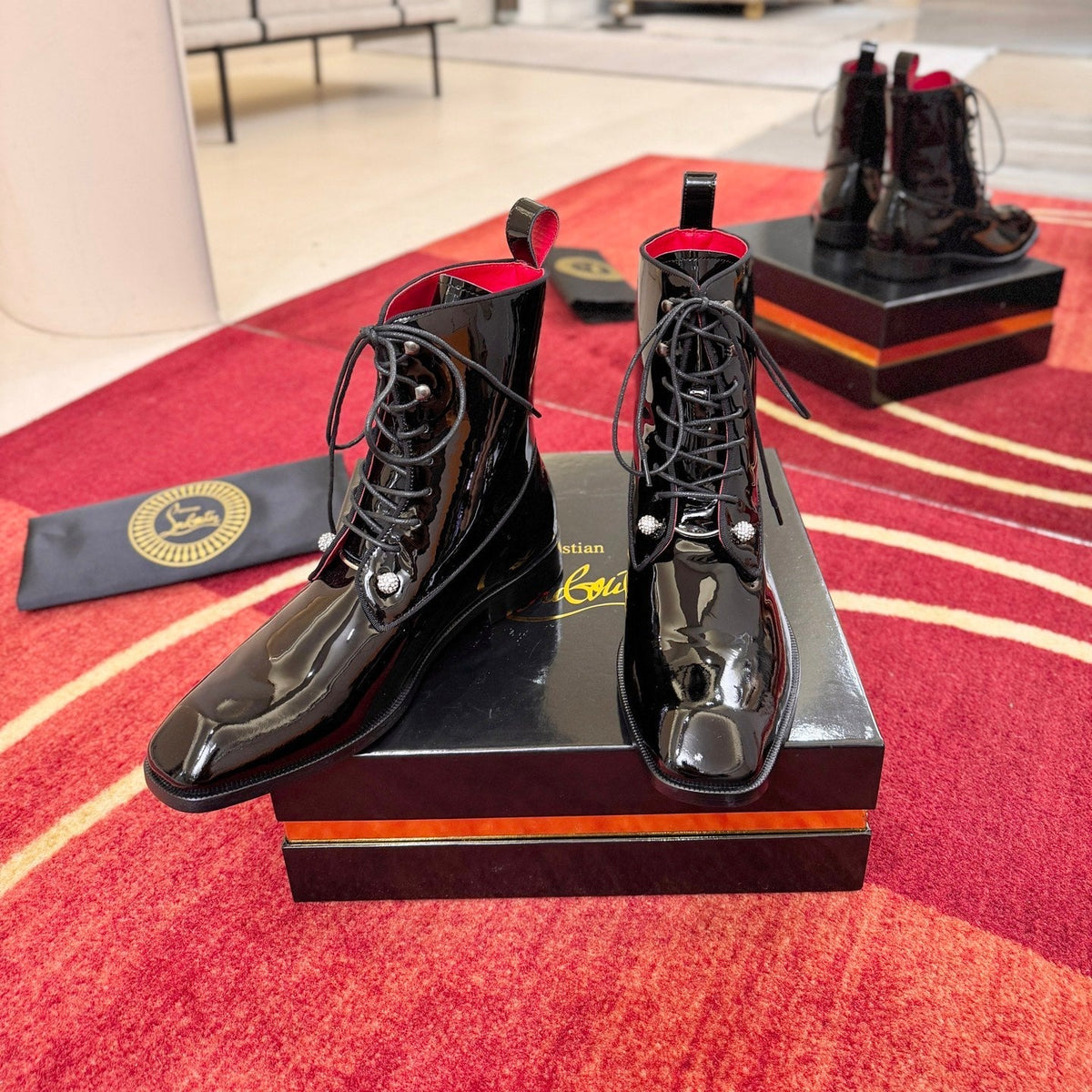 CL 2026 Combat Boots Black Red Logo Patent Leather 193549
