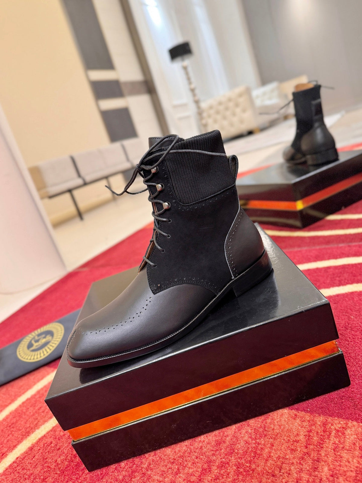 CL 2026 Combat Boots Black Black Logo Knit Leather 193551