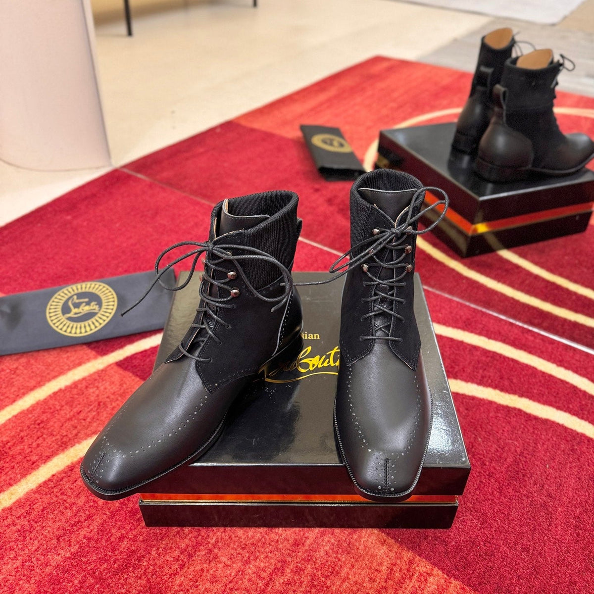 CL 2026 Combat Boots Black Black Logo Knit Leather 193551