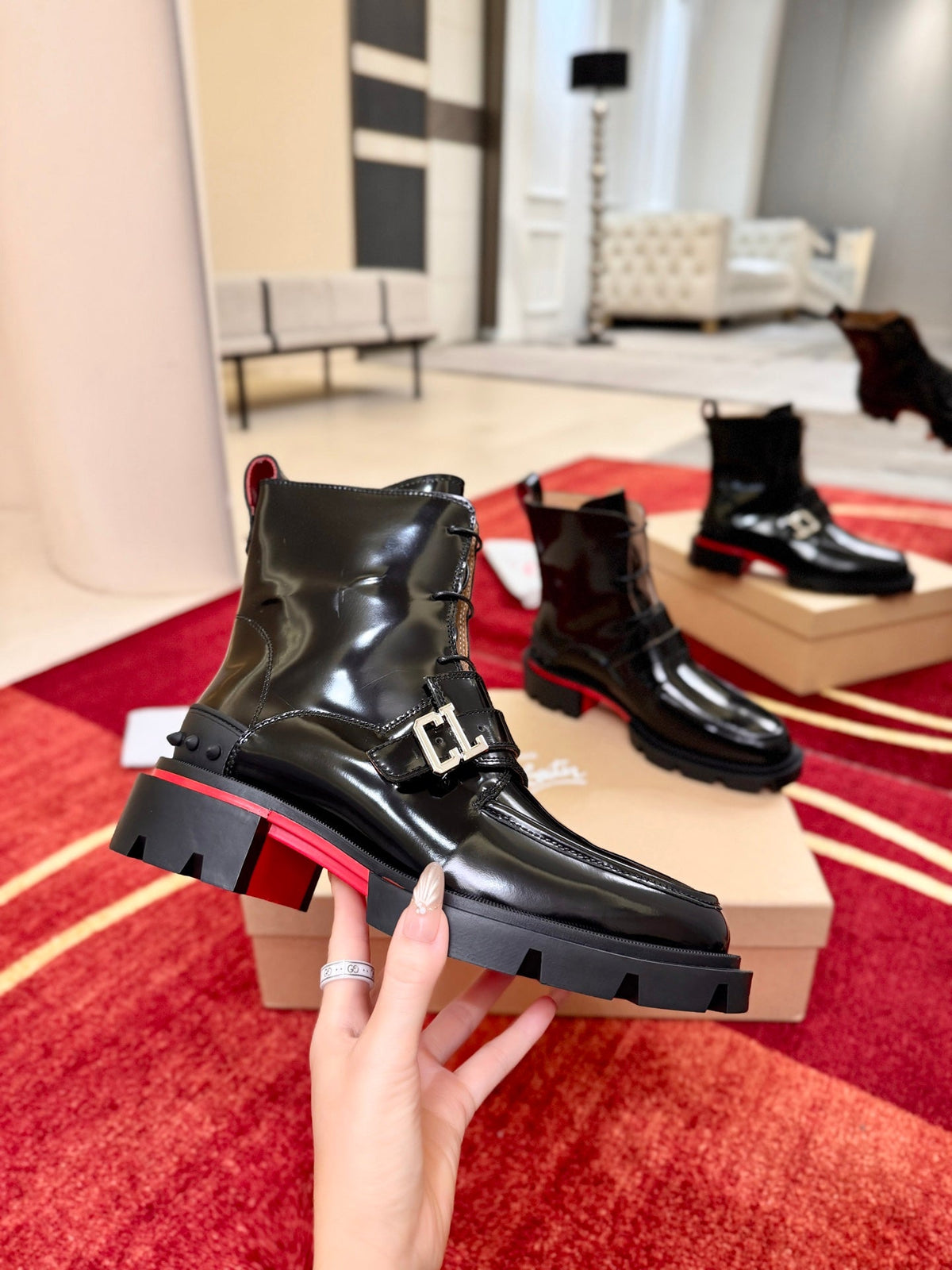 CL 2026 Combat Boots Black Black Logo Patent Leather 193562