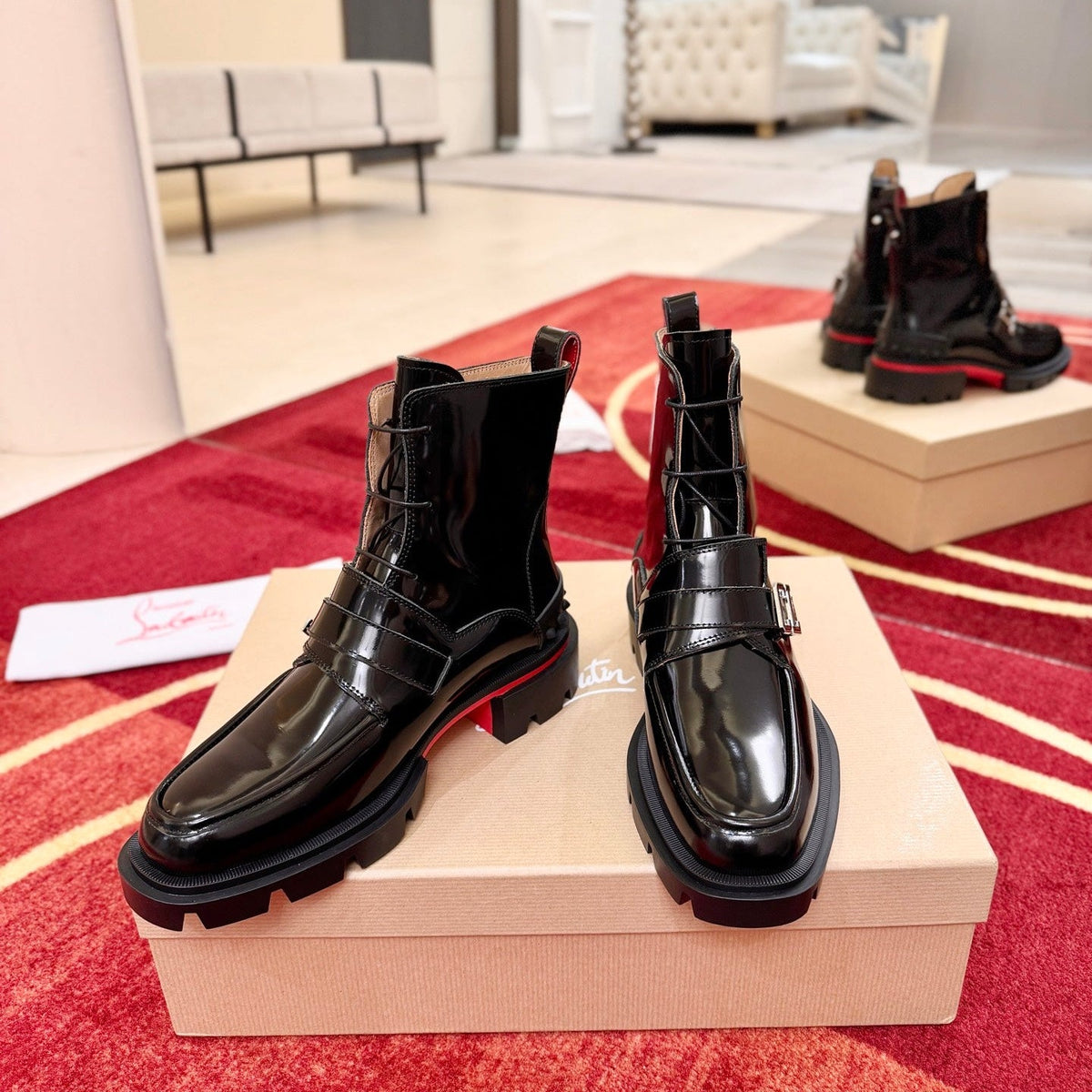 CL 2026 Combat Boots Black Black Logo Patent Leather 193562