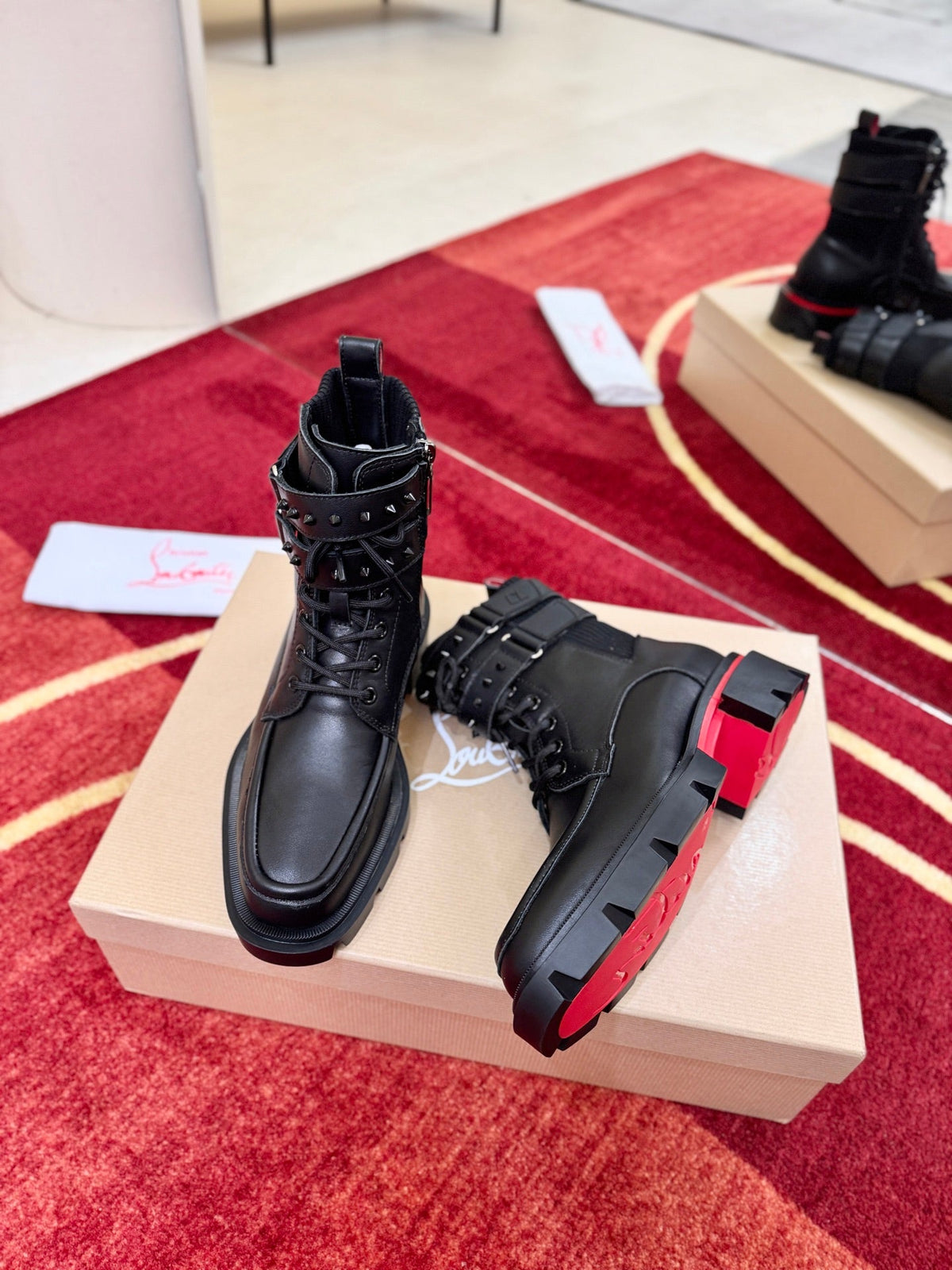 CL 2026 Combat Boots Black Black Logo Spikes Leather 193564