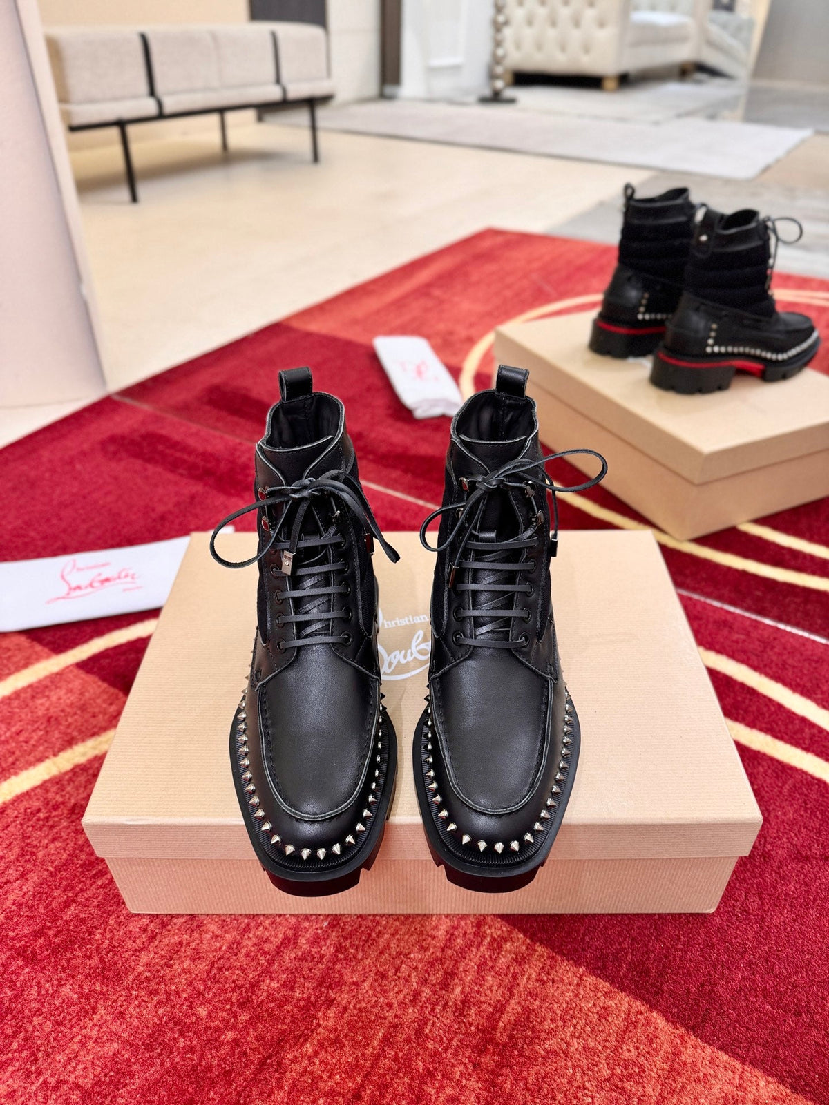 CL 2026 Combat Boots Black Black Logo Spikes Leather 193565