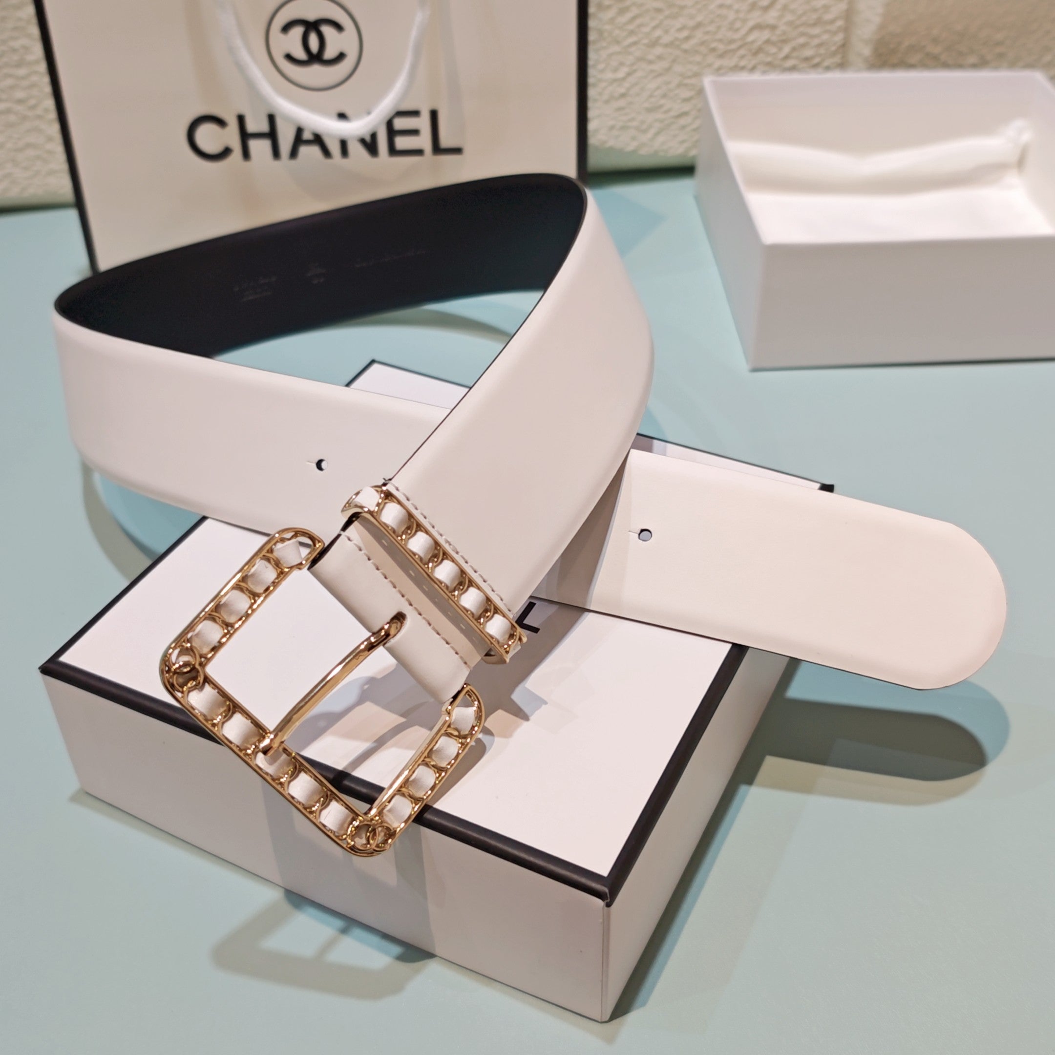 CC Belt 5.0 Prong Buckle White Leather 200090