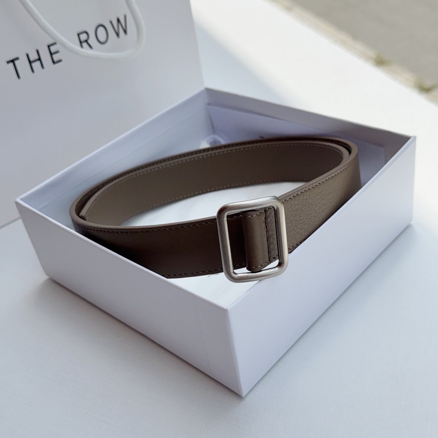 The Row Jin Belt 3cm Taupe Sliver Cowhide 211138