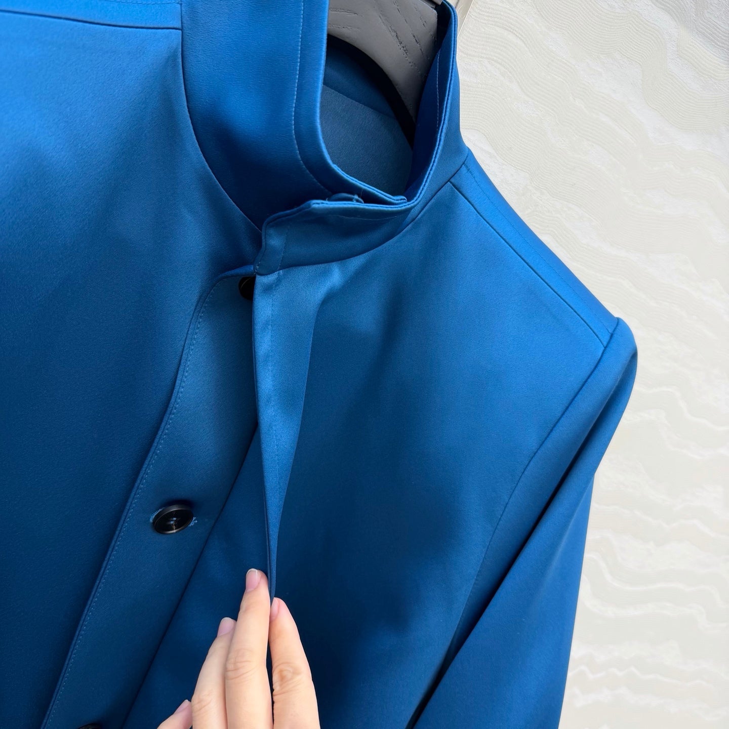 YSL Belted Coat Stonewash Blue Silk Satin 341266