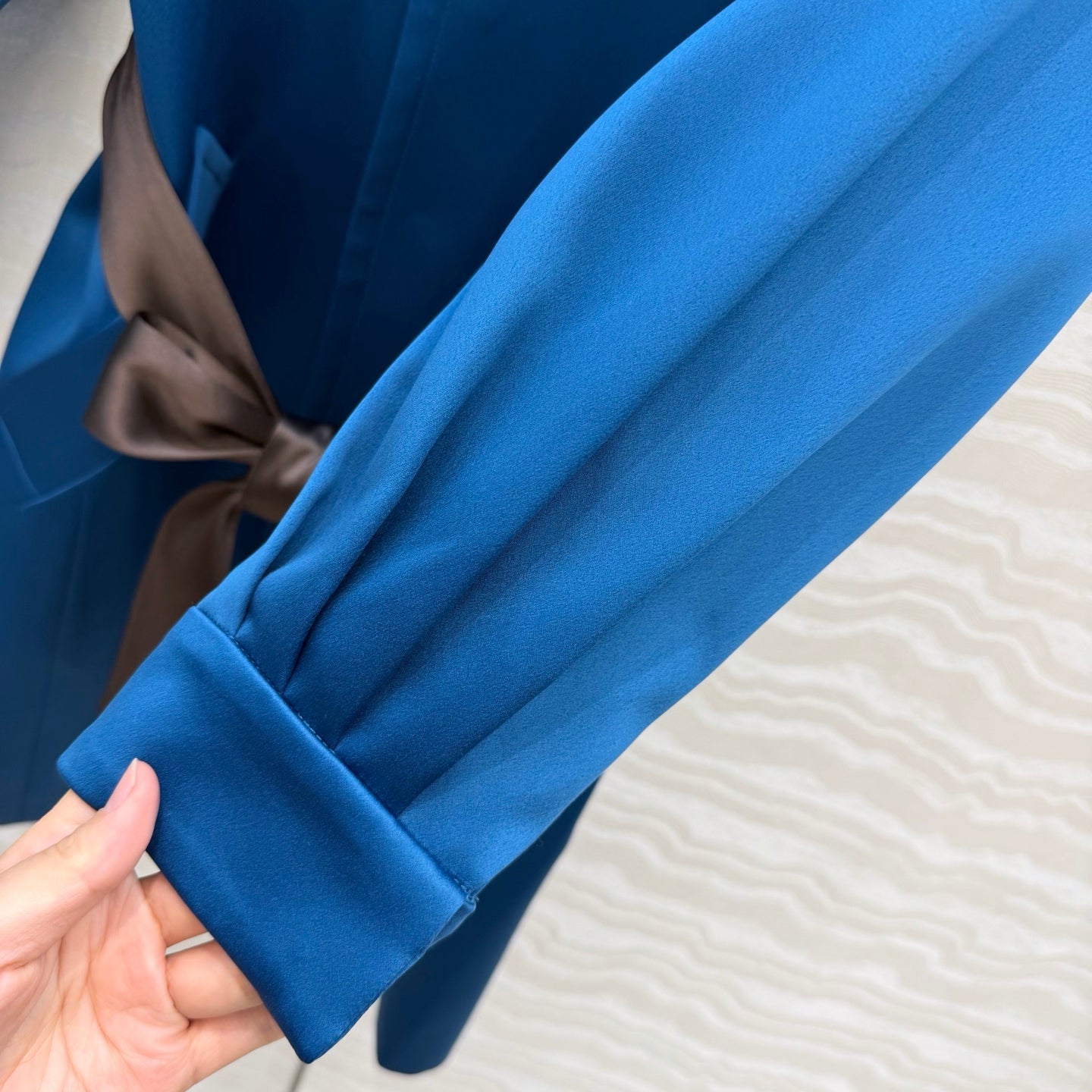 YSL Belted Coat Stonewash Blue Silk Satin 341266