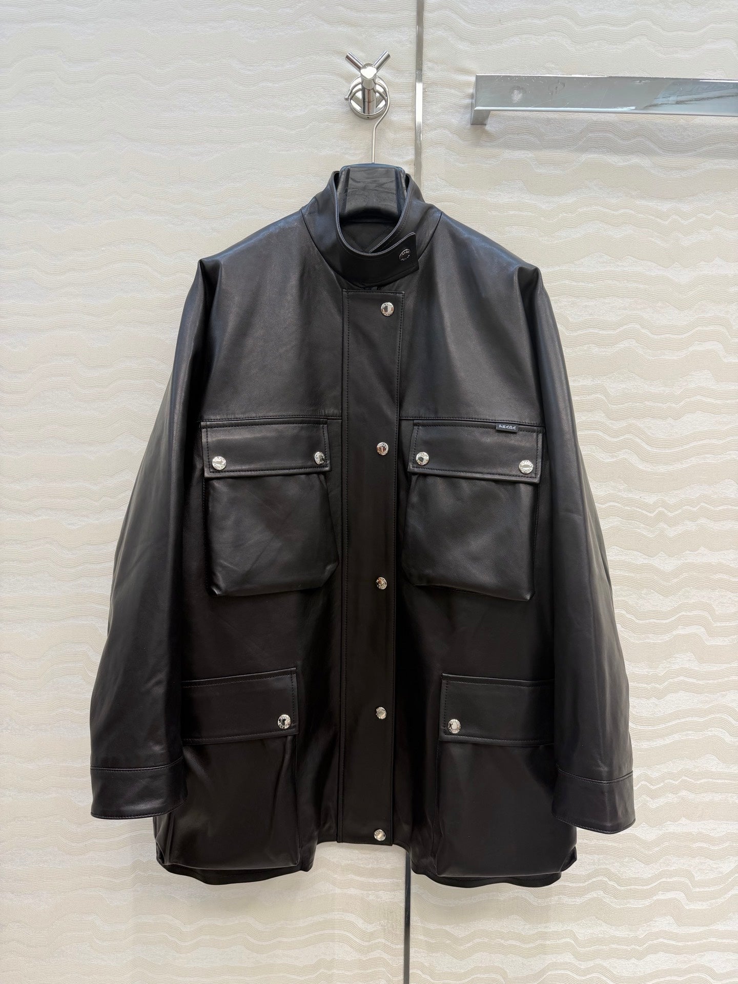 Prada 26S Biker Jacket Long Black Leather Lambskin 341245