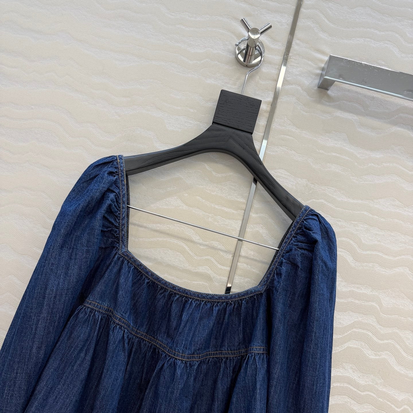 YSL Ruffled Crop Top In Indigo Denim 405976