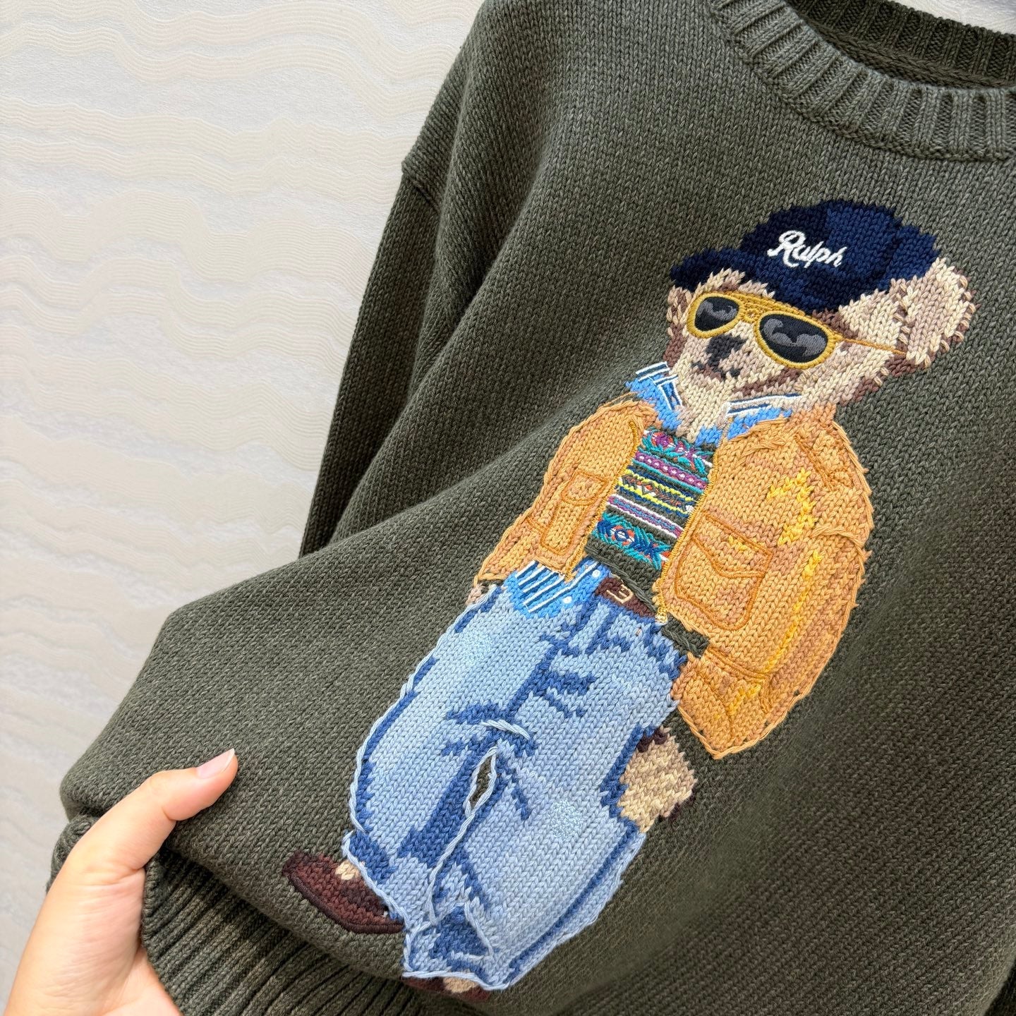 Ralph Lauren Polo Bear Jumper Olive Cotton 413078