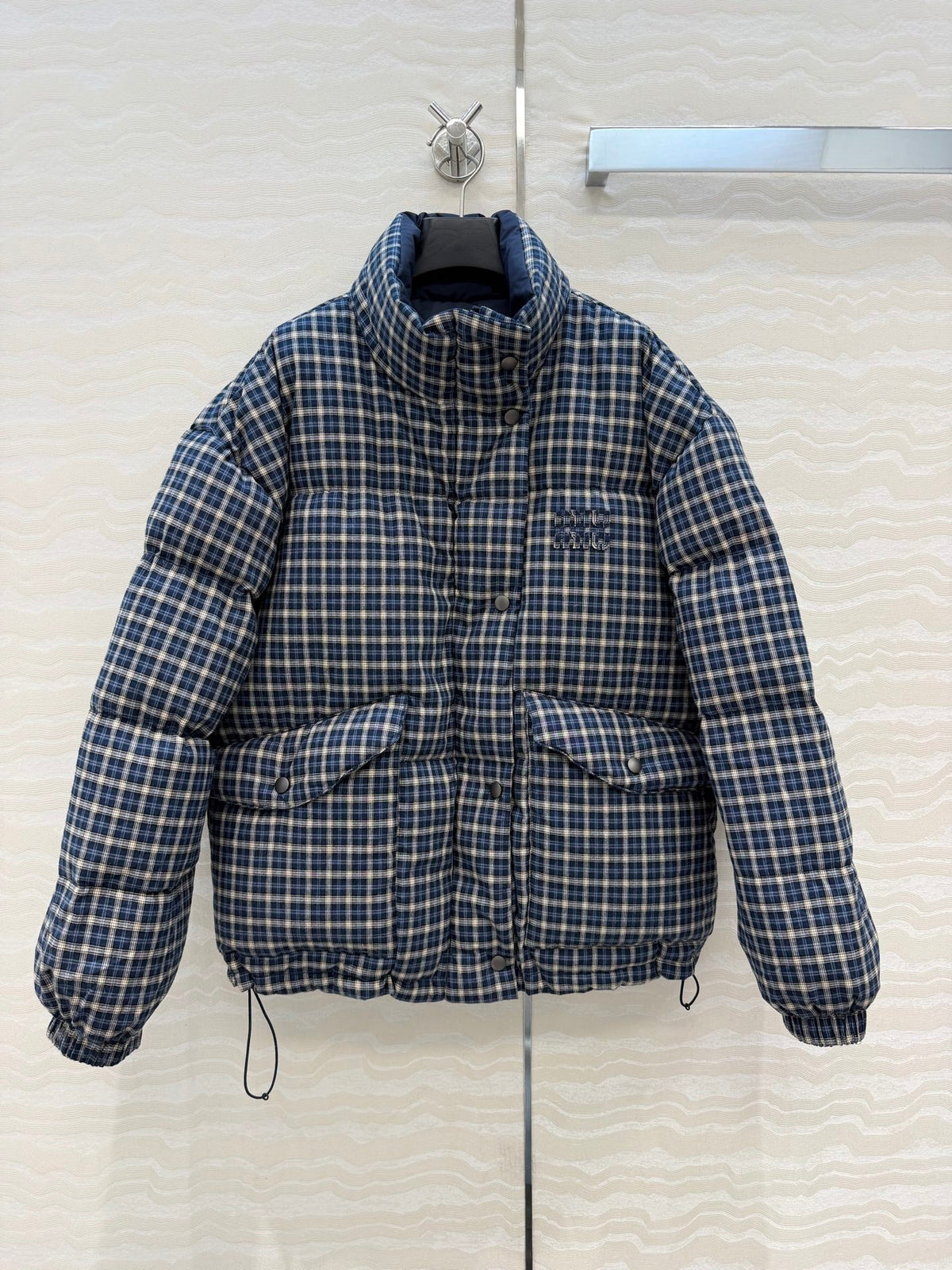 Miu 26s Down Jacket Blue Check Cotton Flannel 438929