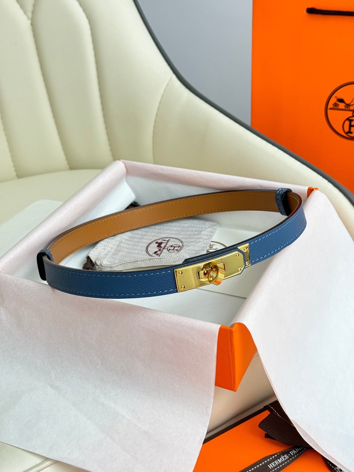 HM Kelly Belt 18mm Blue Epsom Leather