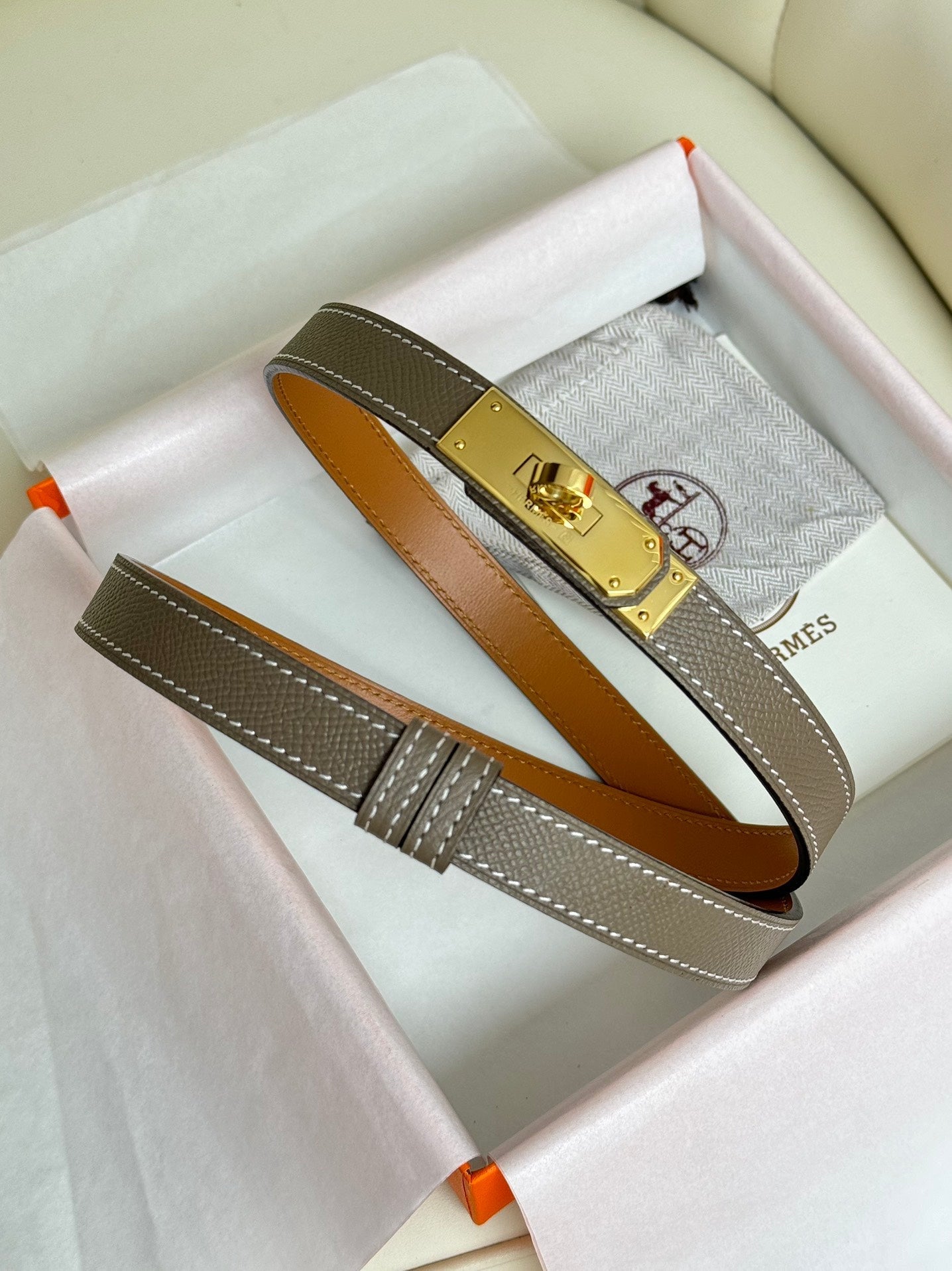 HM Kelly Belt 18mm Elephant Gray Epsom Leather