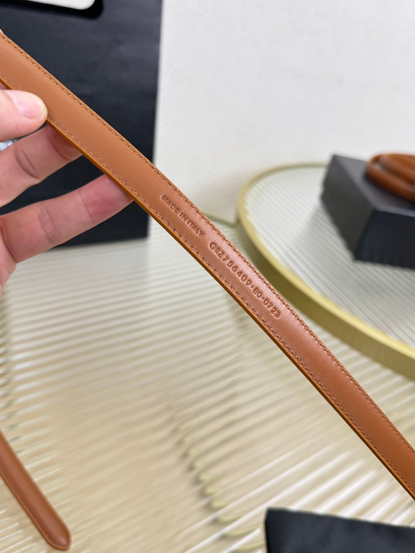 YSL 1.5 Gold Oval Buckle Belt Brown Leather 200481