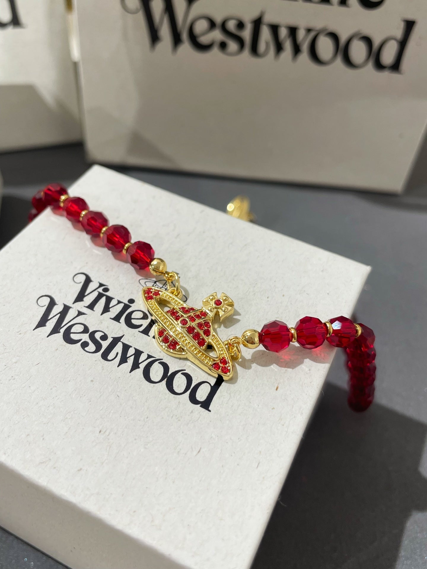 Vivienne Westwood Red Crystal Saturn Necklace