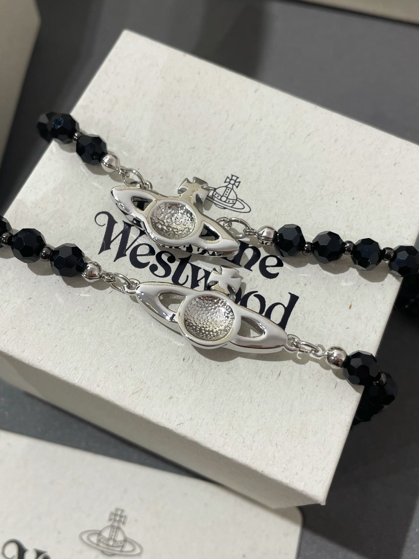 Vivienne Westwood Black Crystal Saturn Necklace