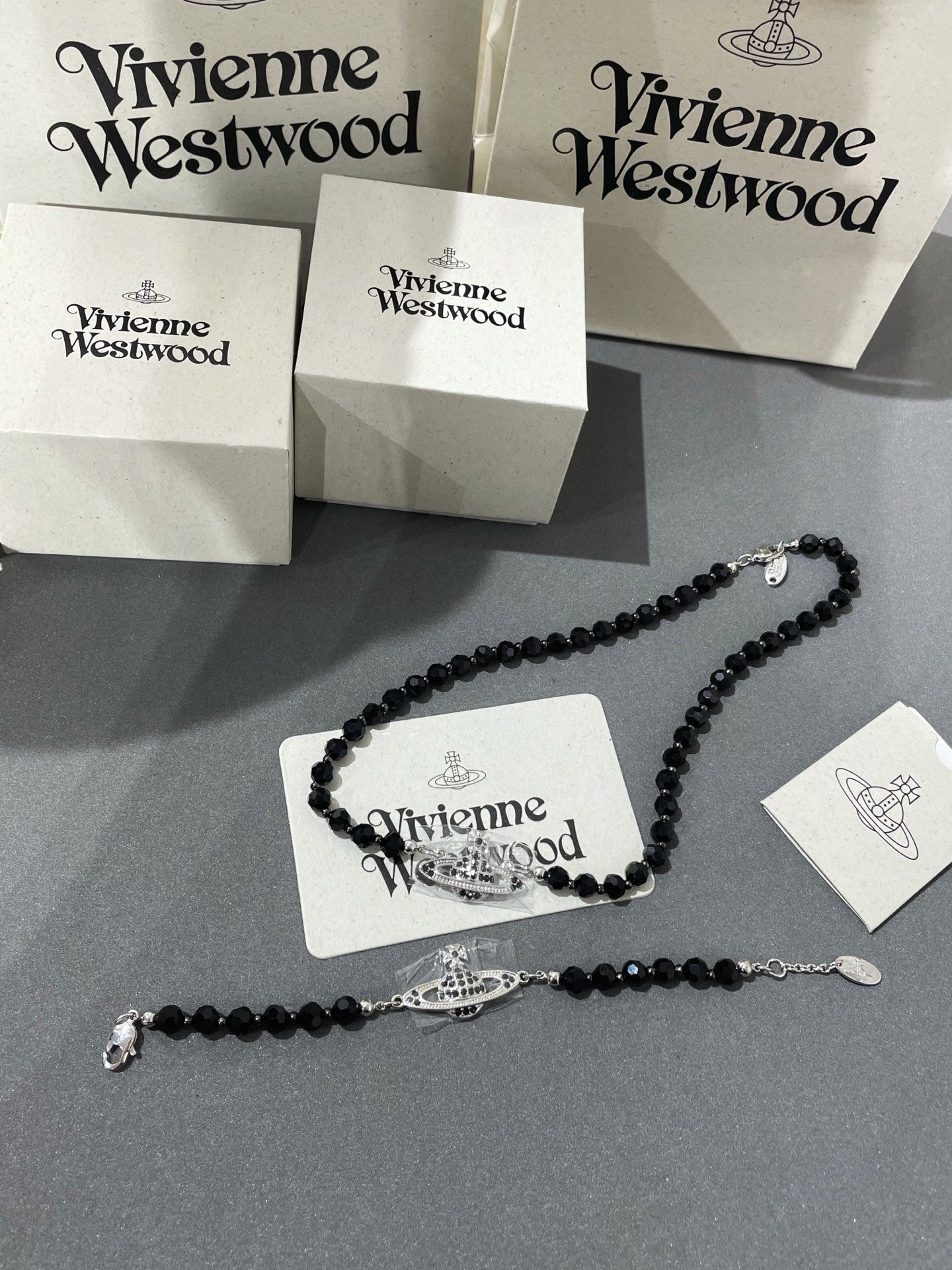 Vivienne Westwood Black Crystal Saturn Necklace