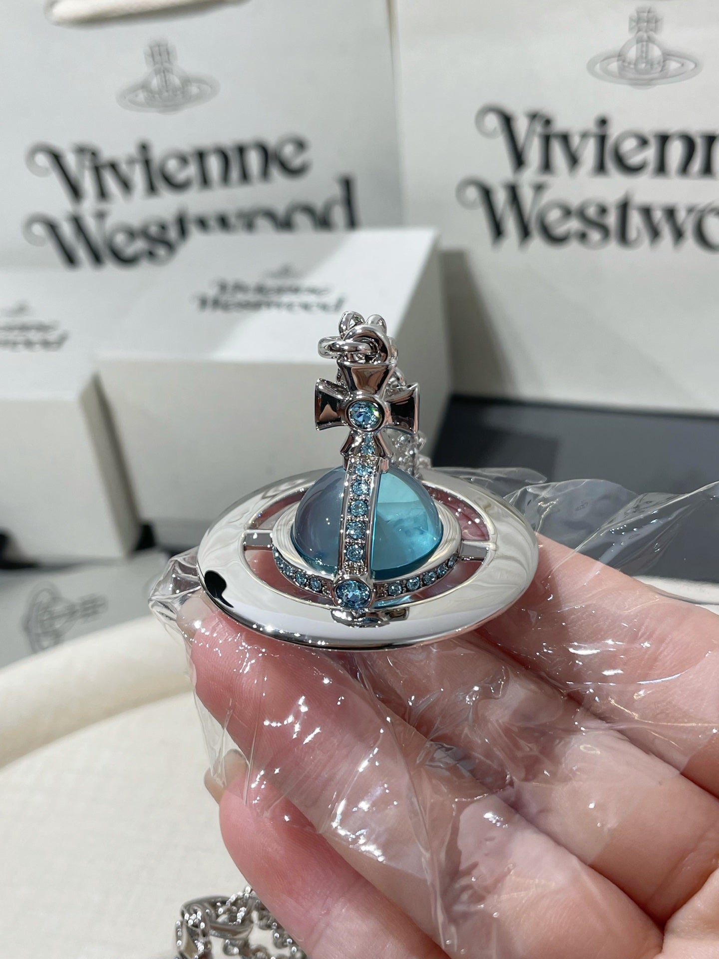 Vivienne Westwood Orb Necklace Silver Blue