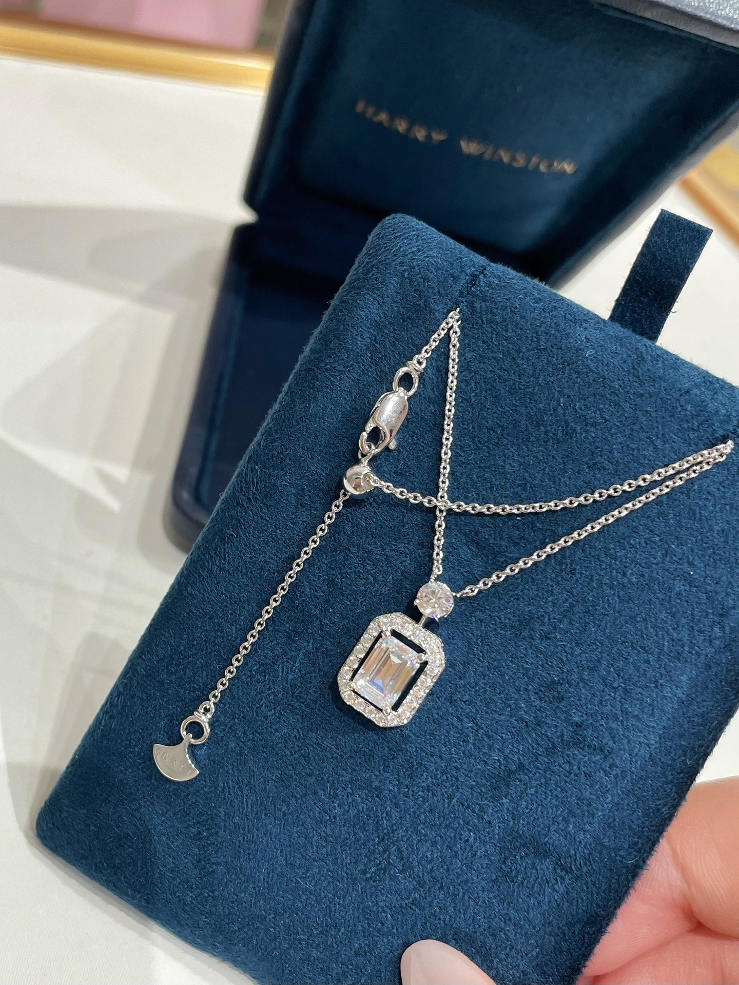 Graff Constellation Emerald Cut Diamond Pendant Necklace Sliver