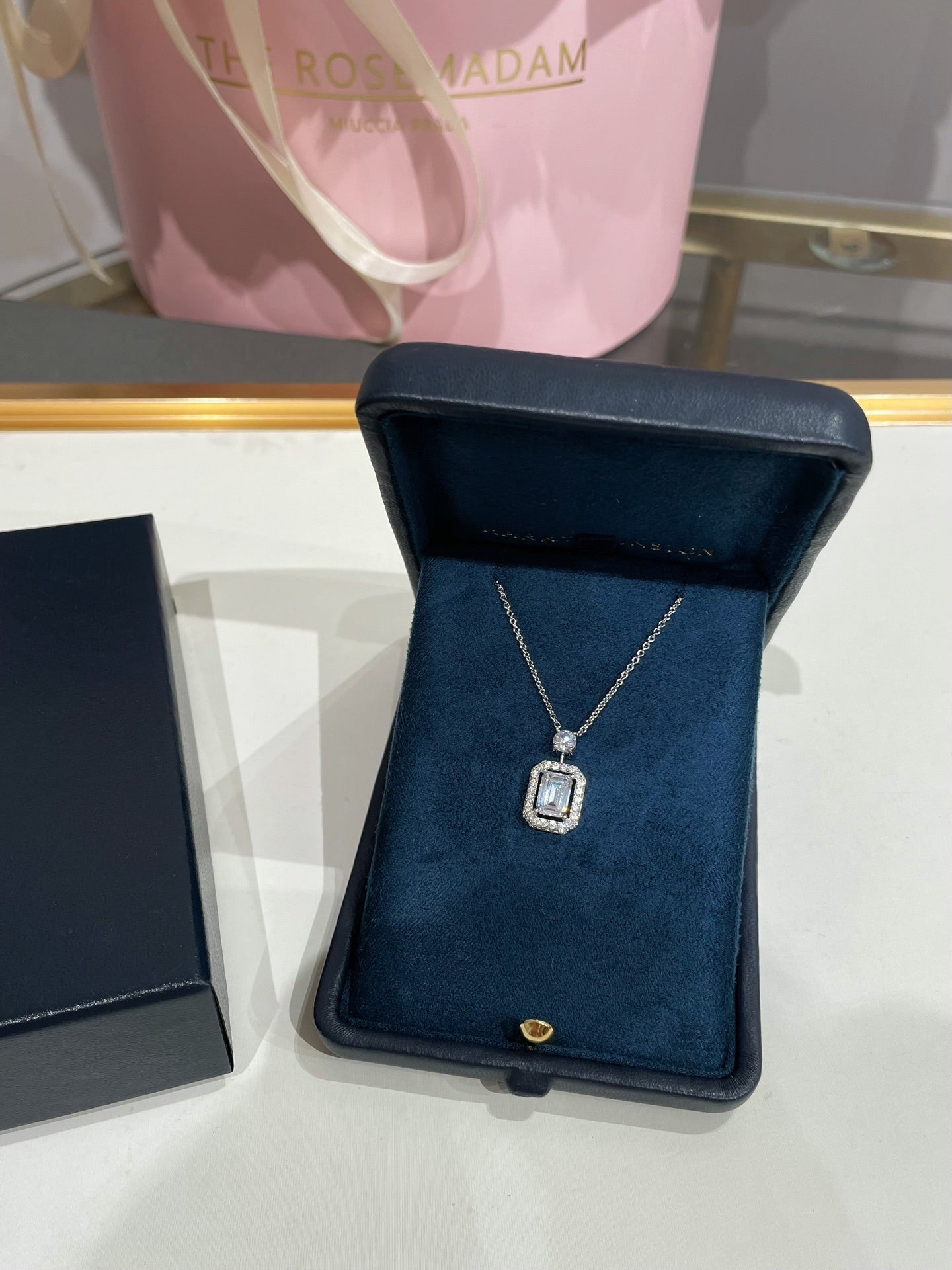 Graff Constellation Emerald Cut Diamond Pendant Necklace Sliver