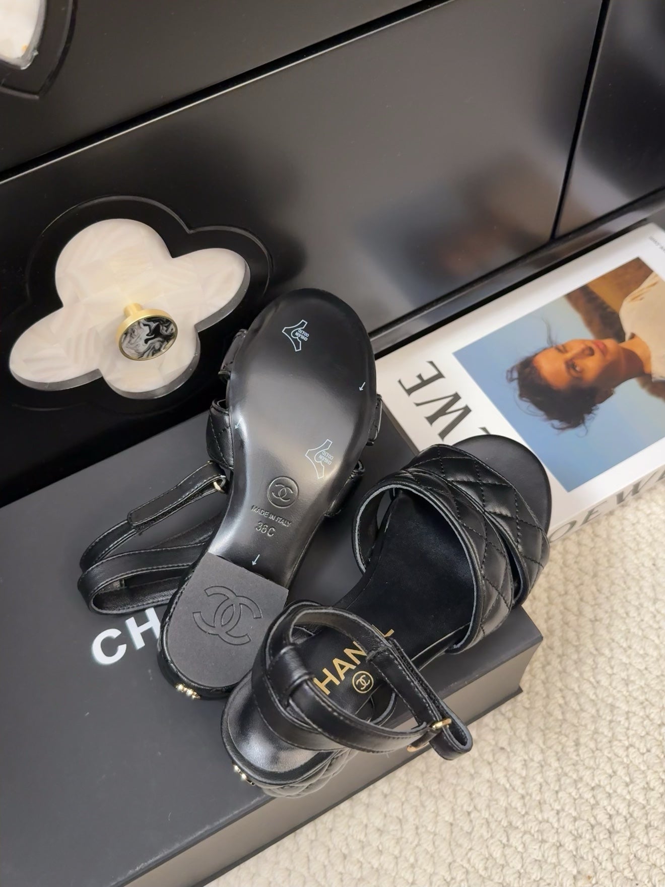 25C Sandal 45mm Open Heel Black Lambskin 233491