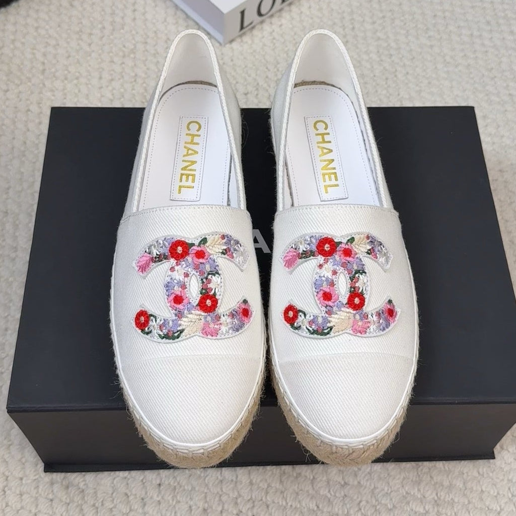 CC Loafer In White Canvas With Colorful Logo